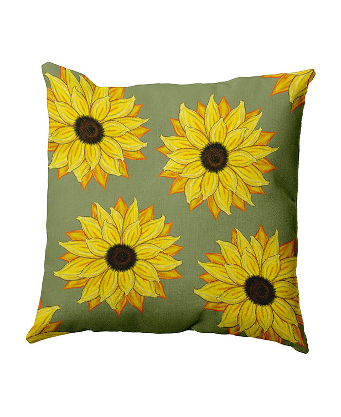 E by Design 16 Inch Mid Green Decorative Floral Throw Pillow