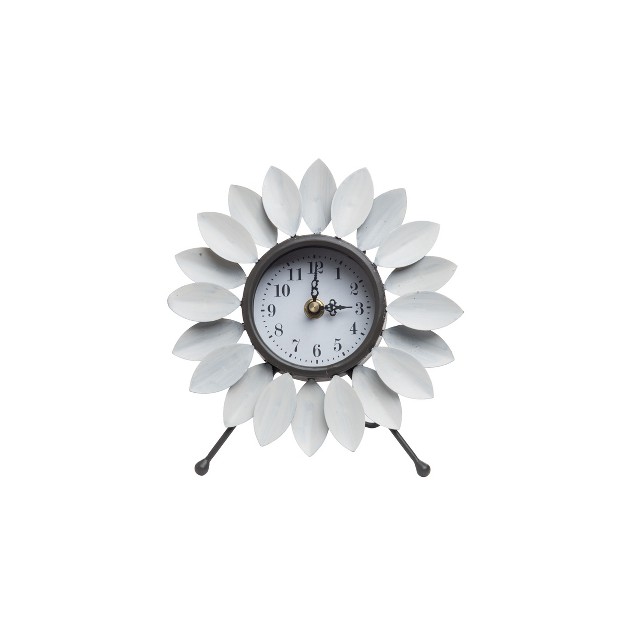 Distressed White Metal Flower Battery Operated Table Clock Foreside Home amp Garden