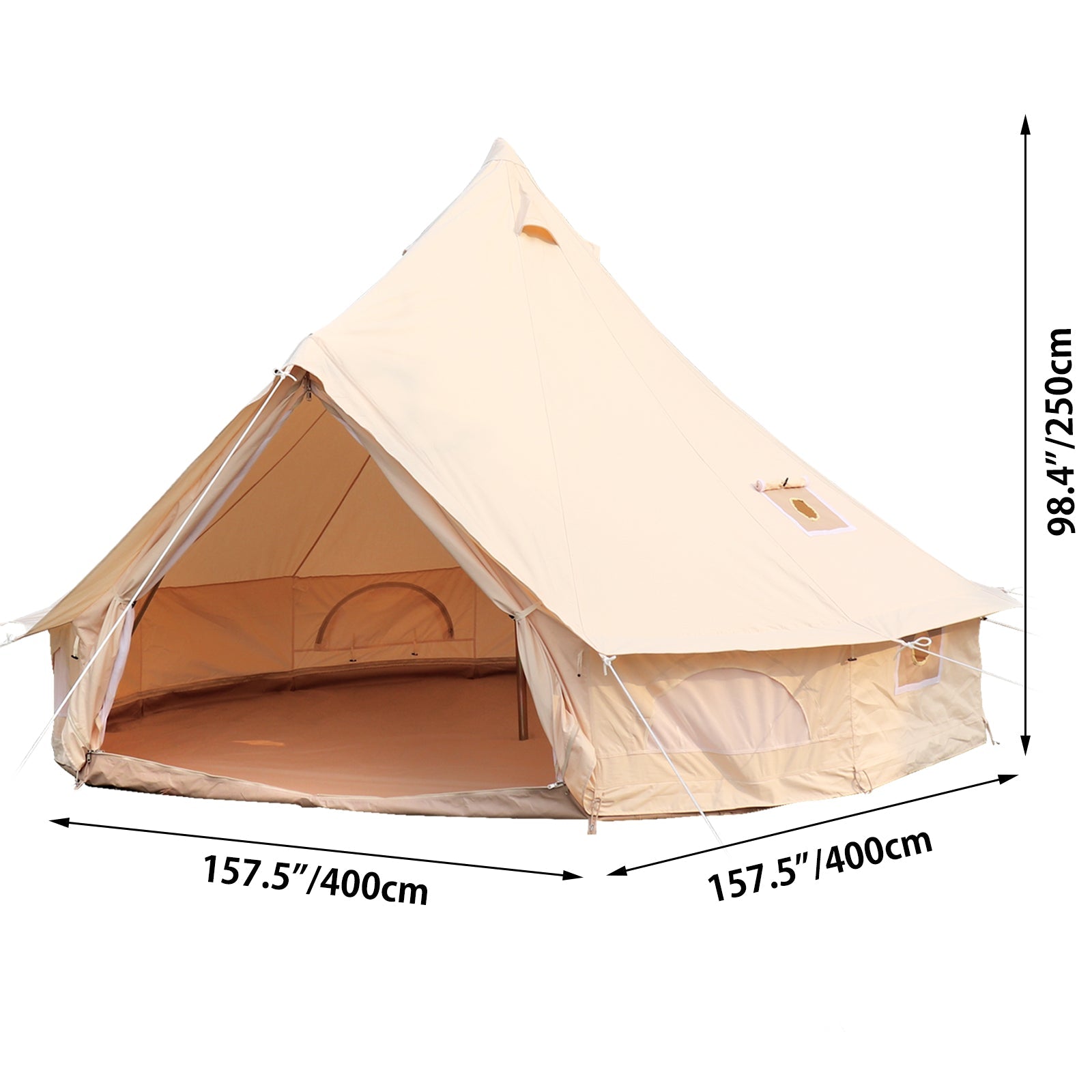 VEVORbrand Canvas Bell Tent 13.12ft /4m Cotton Canvas Tent with Wall Stove Jacket Glamping Tent Waterproof Bell Tent for Family Camping Outdoor Hunting in 4 Seasons