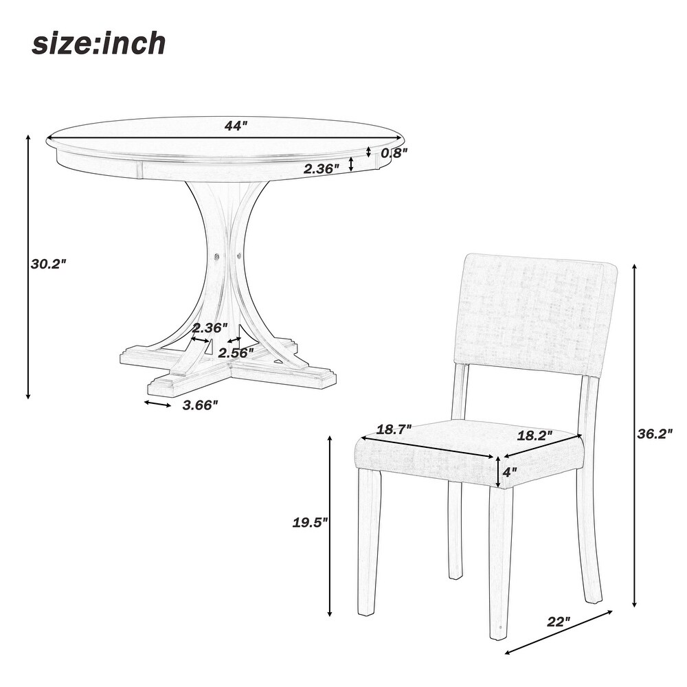 5 Piece Retro Round Dining Table Set w/ 1 Table   4 Upholstered Chairs