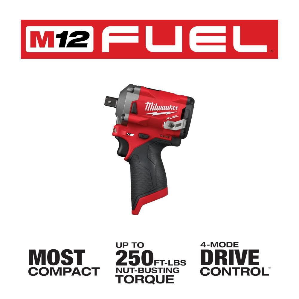 Milwaukee M12 FUEL Stubby 1/2" Pin Impact Wrench Reconditioned 2555P-80 from Milwaukee