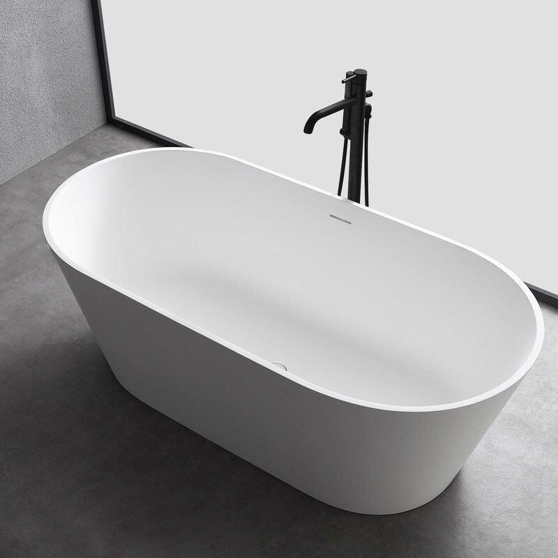 MEDUNJESS 63'' Soaking Bathtub Stone Resin Freestanding Bathtub