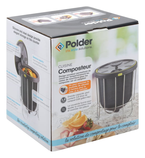 Polder Indoor Portable Lightweight Pop Out Kitchen Composter with Stand, Gray