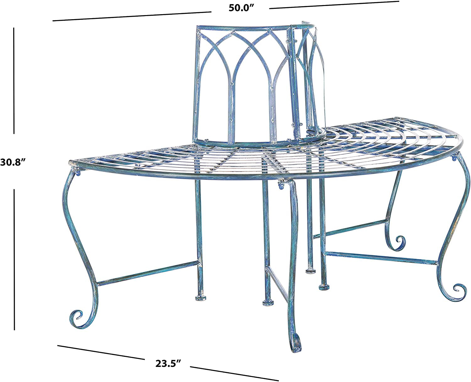 Safavieh Abia Outdoor Wrought Iron Semi Tree Bench - Antique Blue