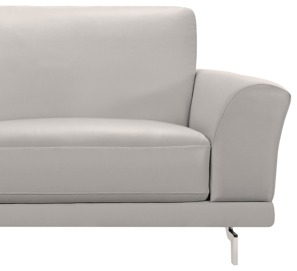 Everly Sofa  Genuine Dove Gray Leather With Brushed Stainless Steel Legs   Midcentury   Sofas   by GwG Outlet  Houzz