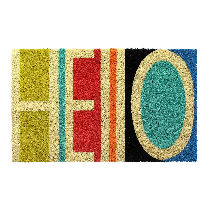 RugSmith Bleach Machine Tufted Hello Abstract Coir Doormat