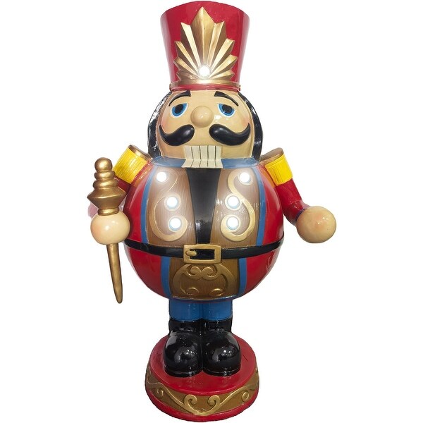 Fraser Hill Farm 3Ft. Roly Poly Nutcracker Toy Soldier，Resin Staue w/ LED Lights，Christmas Decor，Red