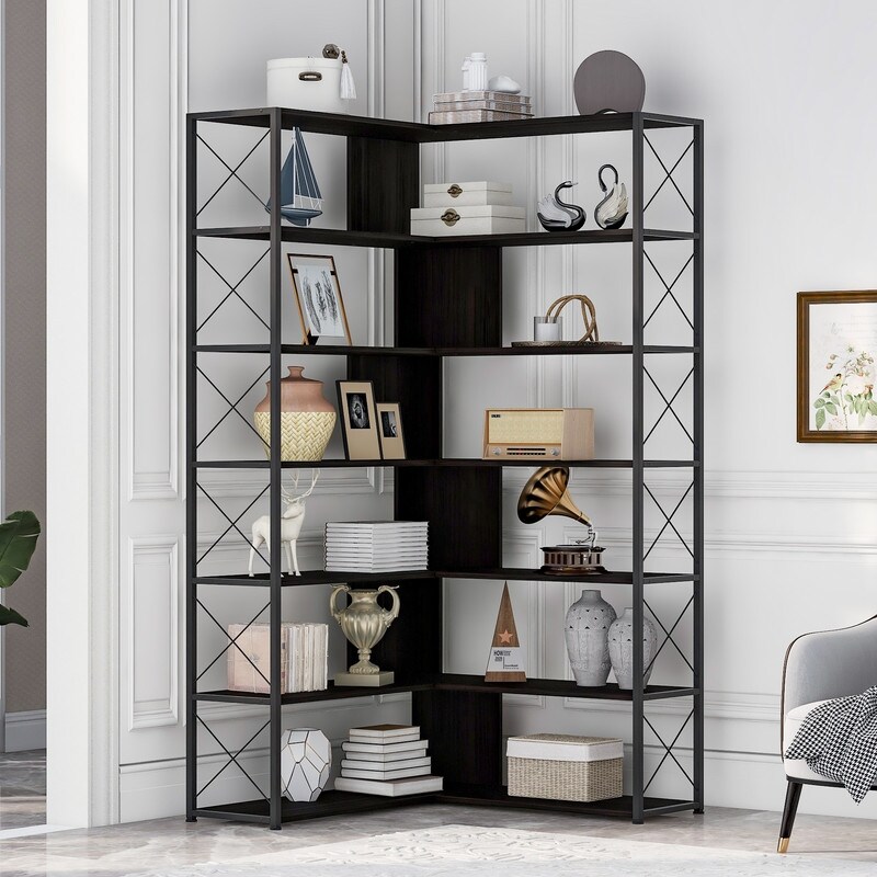 L Shaped 7 Tier Corner Bookshelf and Bookcase