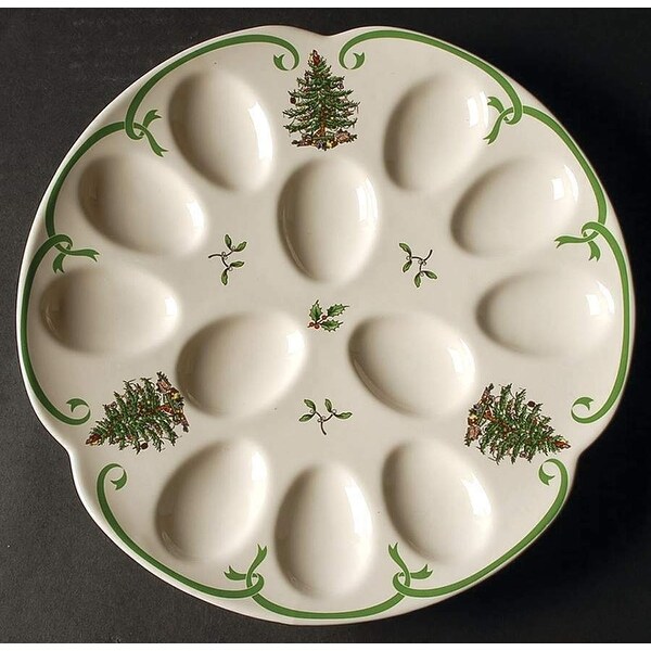 Holiday Christmas Tree Porcelain Deviled Egg Dish