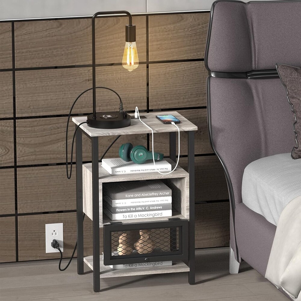 Small Bedside Table with USB Ports and Outlets