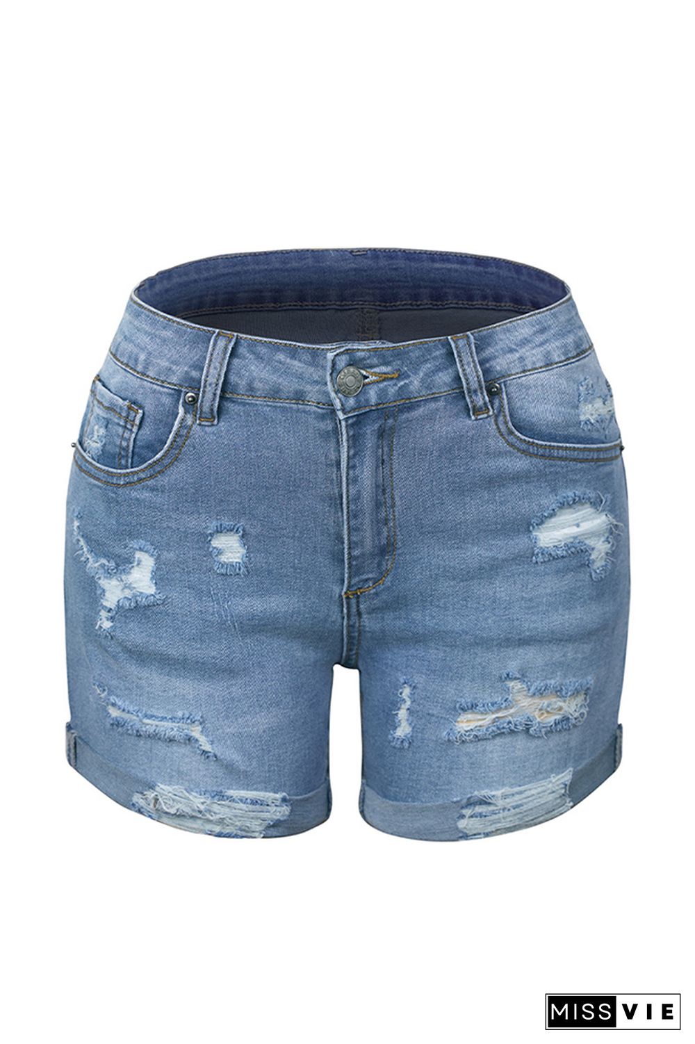 High Waist Stretch Ripped Denim Shorts Wholesale