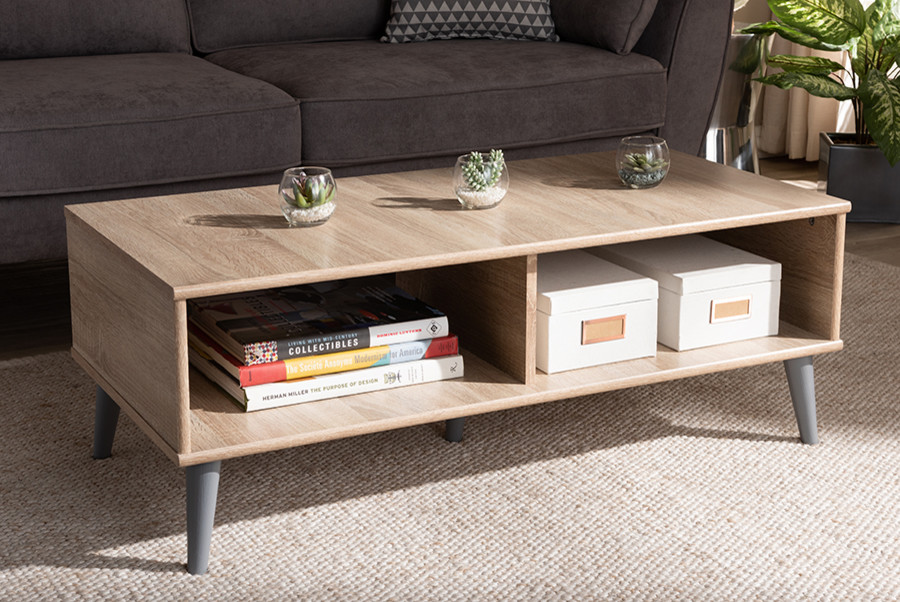 Pierre Mid Century Modern Oak and Light Gray Wood Coffee Table   Midcentury   Coffee Tables   by Baxton Studio  Houzz