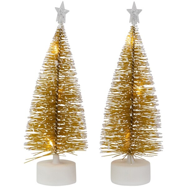 Set of 2 LED PreLit Mini Bottle Brush Pine Christmas Village Trees