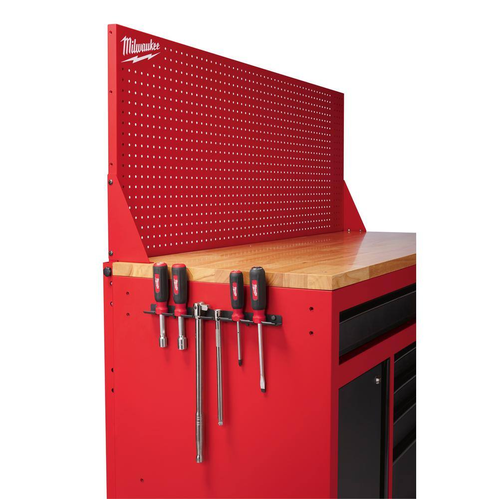 MW 61 in. 11-Drawer1-Door 22 in. D Mobile Workbench with Sliding Pegboard Back Wall in RedBlack 48-22-8561