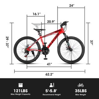 24 in. Mountain Bike Shimano 21 Speed Mountain Bicycle with Mechanical Disc Brakes in Red FY-W110680679