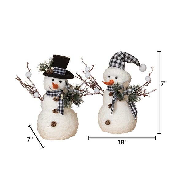 Set of 2 18 in Holiday Snowman with Pine and Fabric Bow