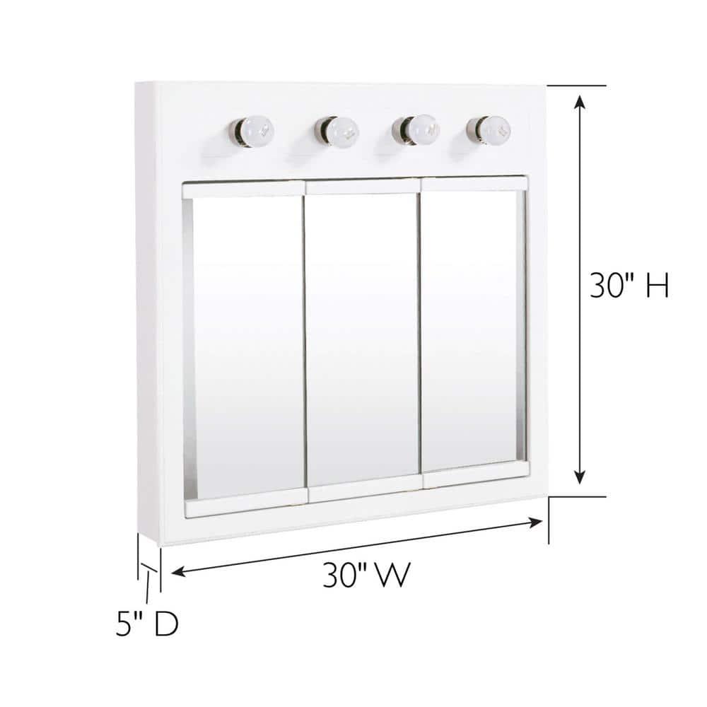 Design House Concord 30 in x 30 in SurfaceMount 4Light TriView Medicine Cabinet in White Gloss