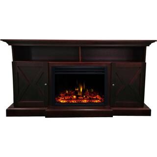 Hanover Whitby 62.2 in. Width Freestanding Electric Fireplace TV Stand in Mahogany with Deep Log Insert FS6215-1BMHL3