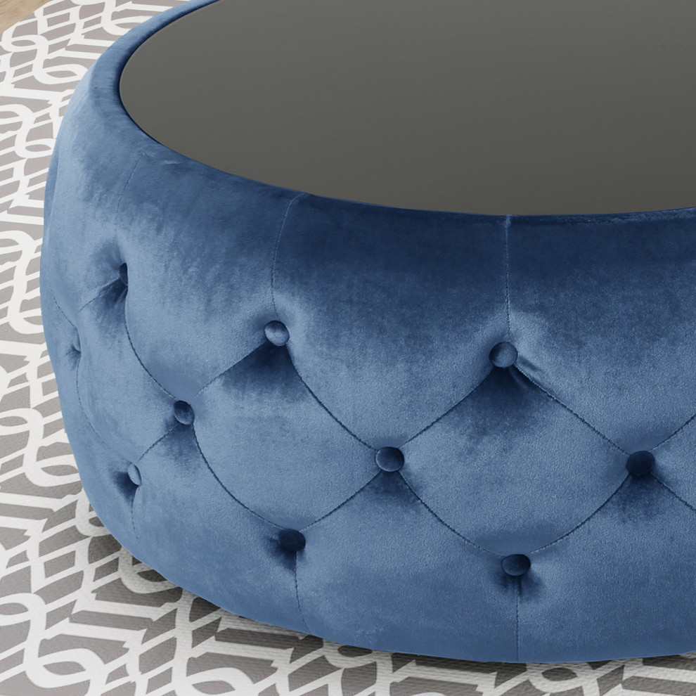 GDF Studio Ivy Glam Velvet and Tempered Glass Coffee Table Ottoman   Contemporary   Footstools And Ottomans   by GDFStudio  Houzz