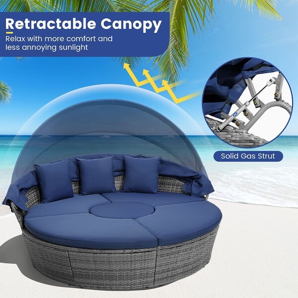 Gymax Outdoor Round Daybed w/ Retractable Canopy and Side Table Backyard