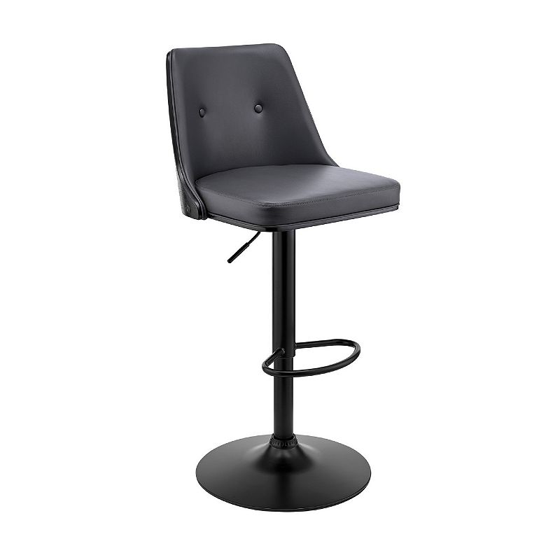 Adjustable Barstool with Faux Leather and Wooden Backing， Black