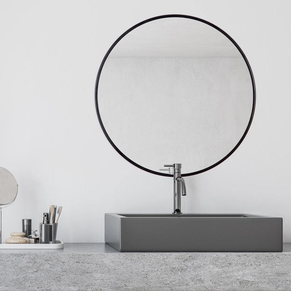 Habitat 30 in. x 30 in. Modern Round Framed Adelina Black Circular Accent Mirror MR3719W