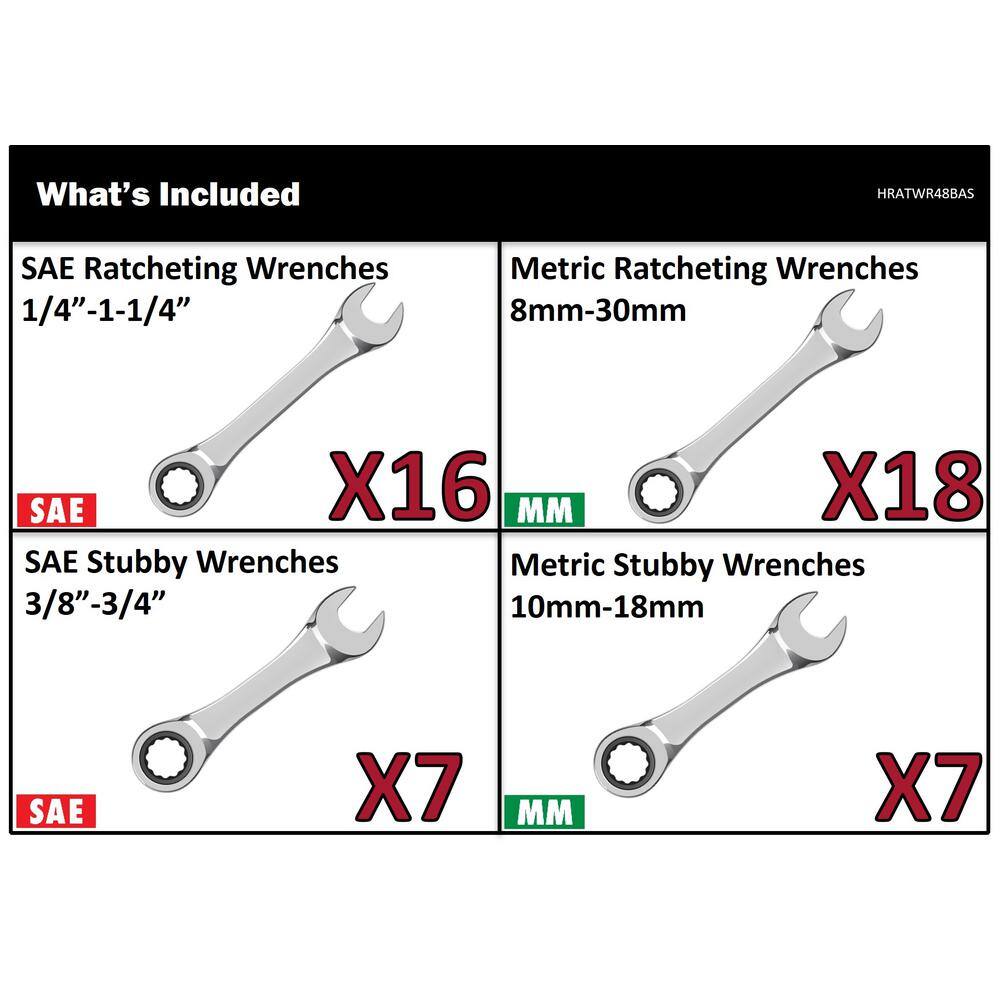 Husky Ratcheting and Stubby Ratcheting Wrench Set (48-Pieces) HRATWR48BAS