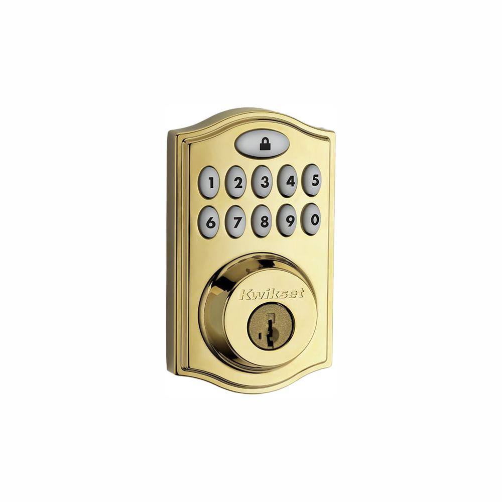 Kwikset Z-Wave SmartCode 914 Lifetime Polished Brass Single Cylinder Electronic Deadbolt Featuring SmartKey Security 914TRLZW500L03R