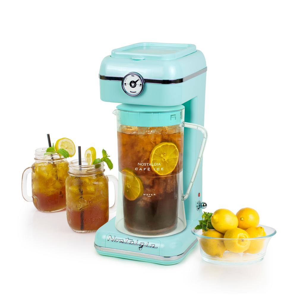 Nostalgia CLIT3PLSAQ 12 Cup Classic Retro 3 qt. Iced Brew Tea and Drip Coffee Maker with Plastic Pitcher Aqua CLIT3PLSAQ