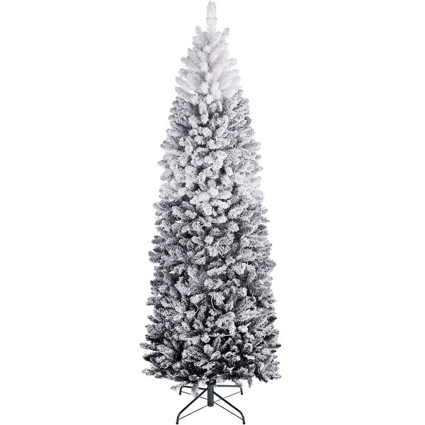 Yaheetech Prelit Flocked Pencil Artificial Christmas Tree