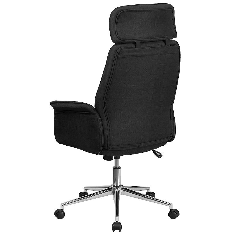 Merrick Lane Montreal Gray Fabric Upholstered Ergonomic Office Chair with Built-In Lumbar Support， Headrest and Waterfall Edge Seat