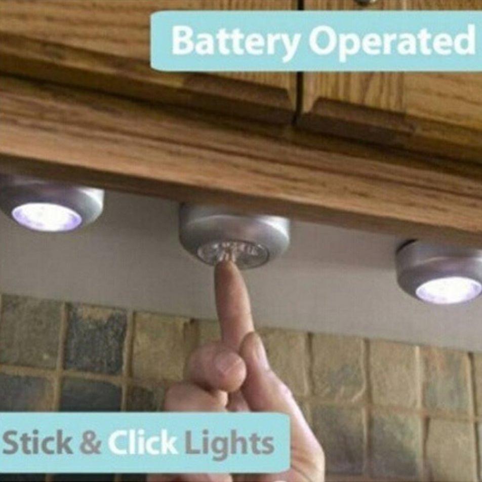 4 Led Control Night Light Round Lamp Under Cabinet Closet Push Stick On Lamp Home Kitchen Bedroom Automobile Use