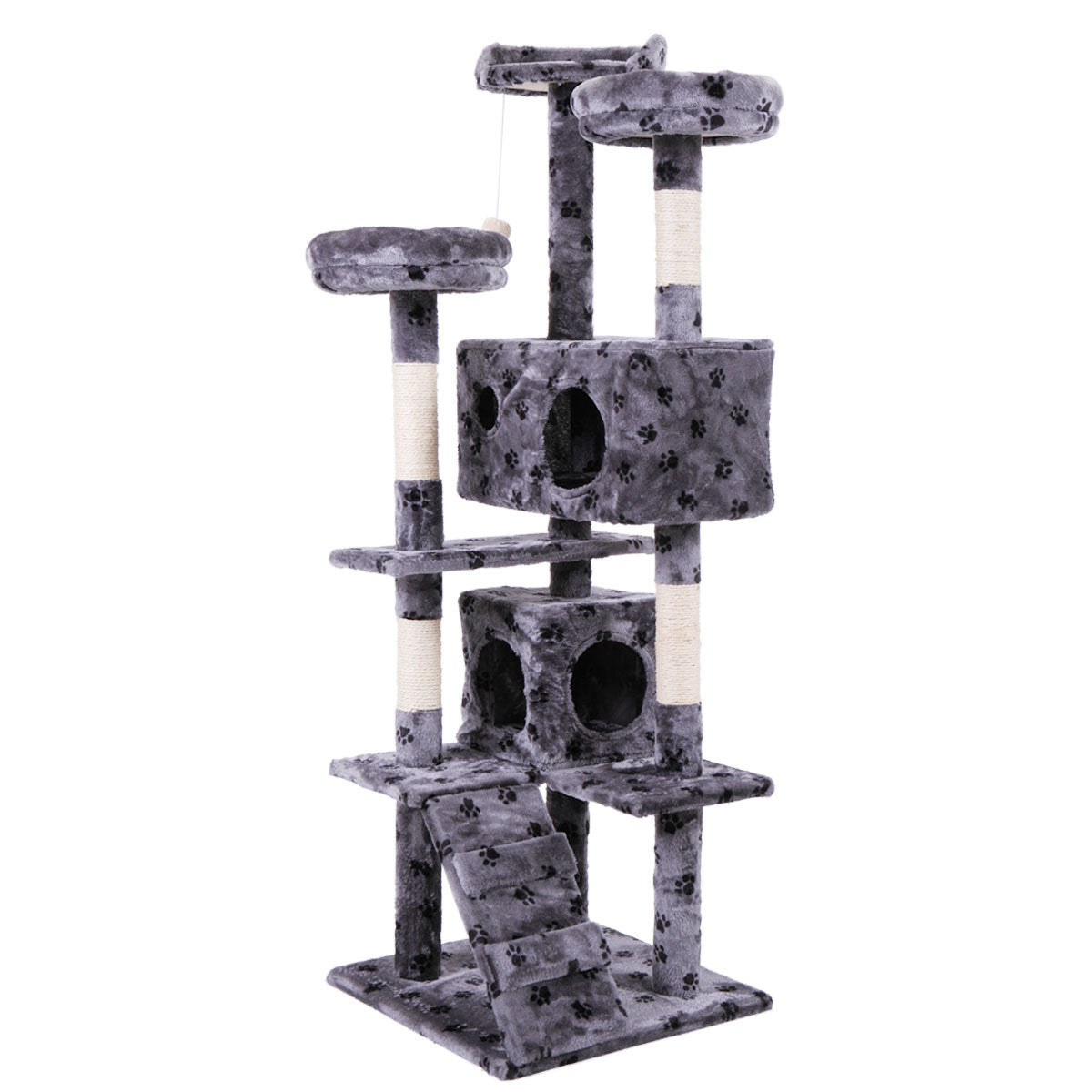 59.5 Inches Multi-Level Cat Tree Stand House Furniture Kittens Activity Tower with Scratching Posts Kitty Pet Play House (Grey)