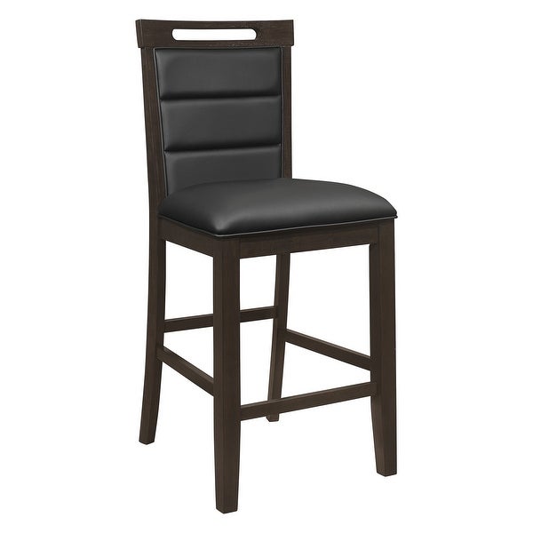 27 Inch Counter Stool Chair， Set of 2， Black Faux Leather， Tufted Cushions