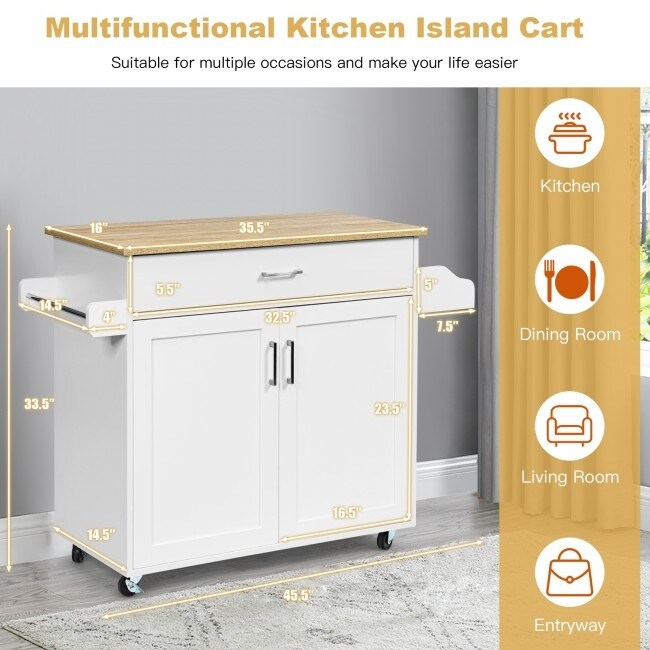 Rolling Kitchen Island Cart with Towel and Spice Rack   45.5\