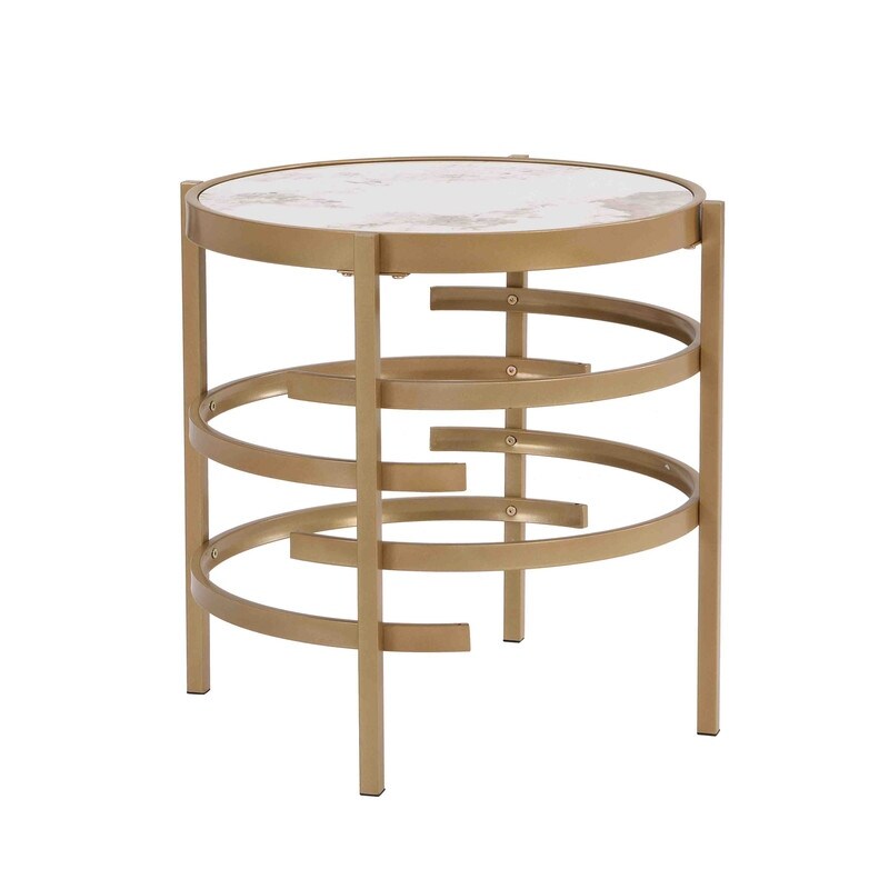 Modern Round End Table with Sintered Stone Top  Chrome/ Silver End Table for Living Room 20.67''W x 20.67''D x 21.65''H