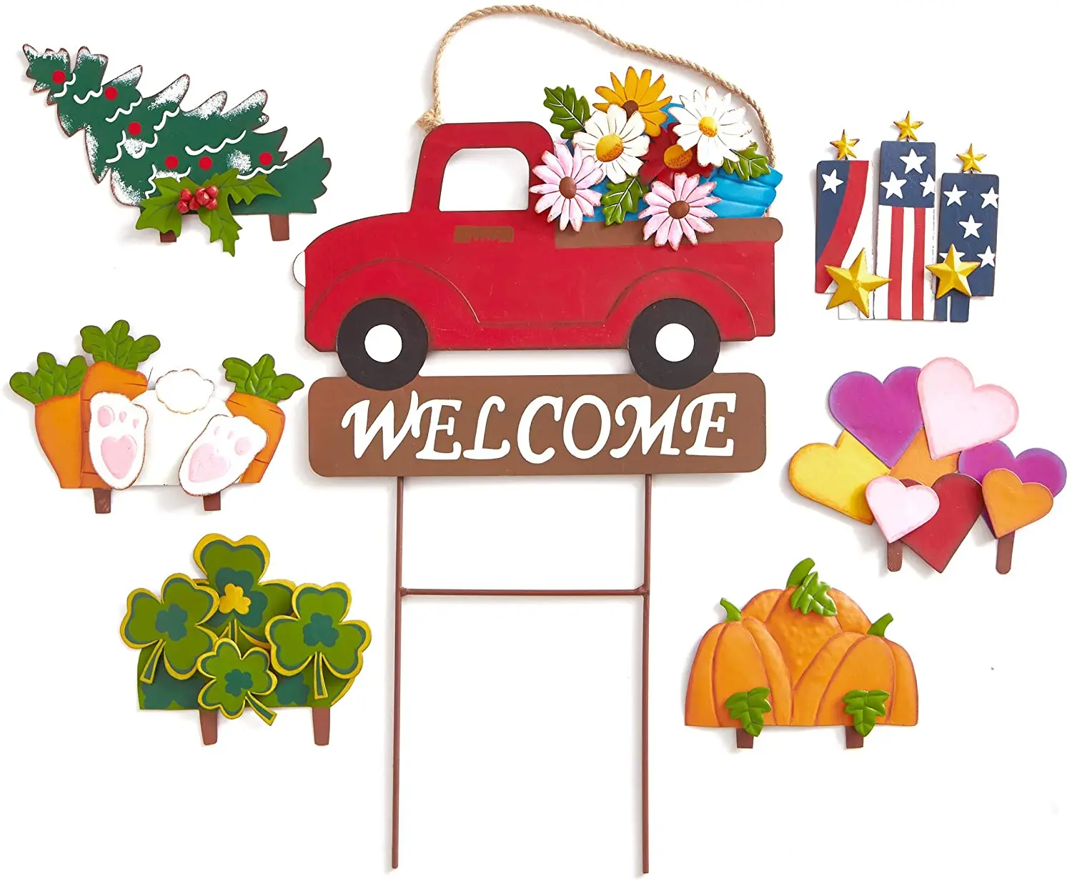 Wholesale Outdoor Welcome Christmas Decoration Garden Truck Stake Set with Seasonal Sign Loads Garden Ornaments Supplies