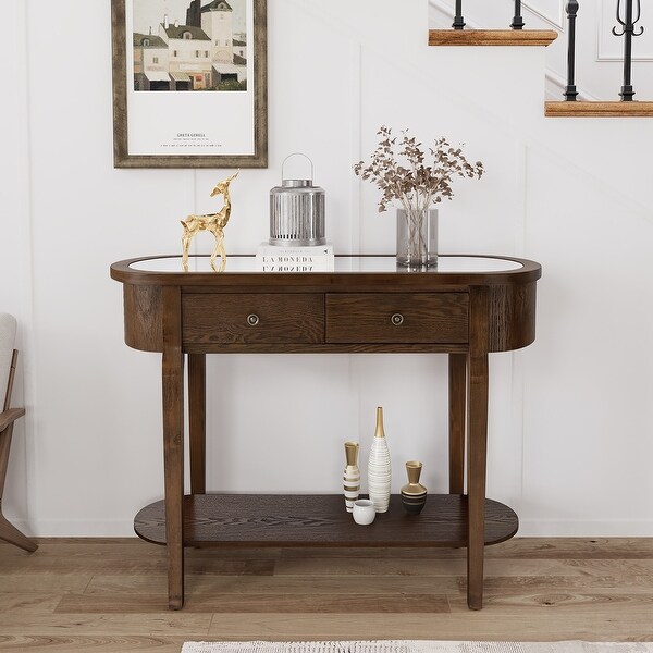 COSIEST Rustic Solid Wood Mirrored Console and Accent Table