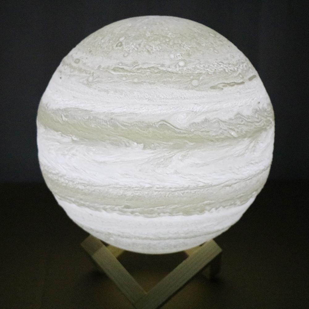 20 3d Printing Touching Jupiter Light Usb Rechargeable 2-color Dimmable Night Lamp Bedroom Decor With Wooden Stand