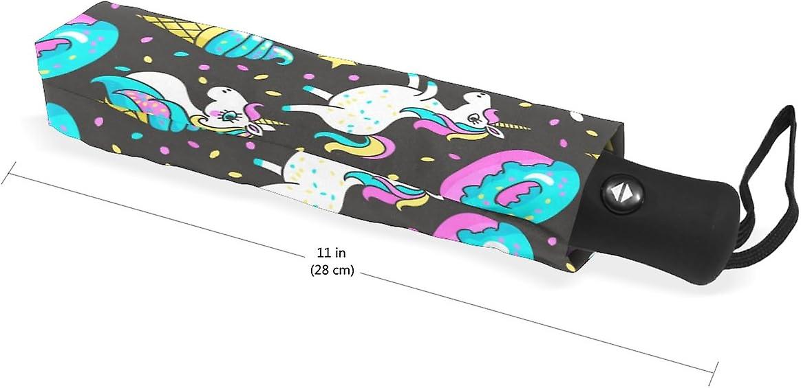 Rain Umbrella Automatic Windproof Foldable Umbrella Unicorns Doughnut