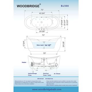 WOODBRIDGE 71 in. Acrylic Flatbottom Freestanding Whirlpool and Air with Inline Heater BathtubDrain and Overflow Included in White HBT6076