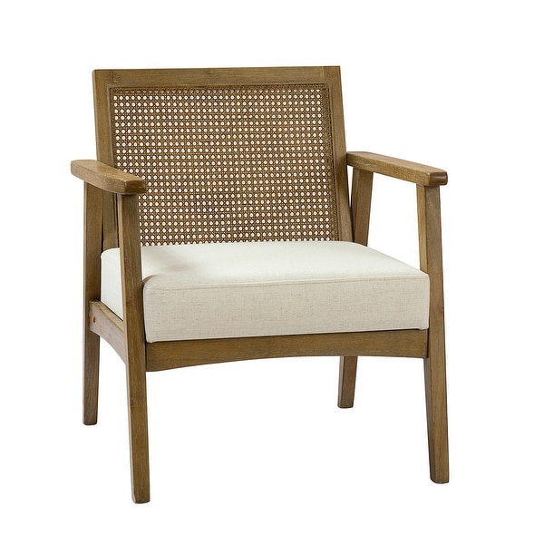 Mid-century Modern Wood Accent Armchair with Rattan Back