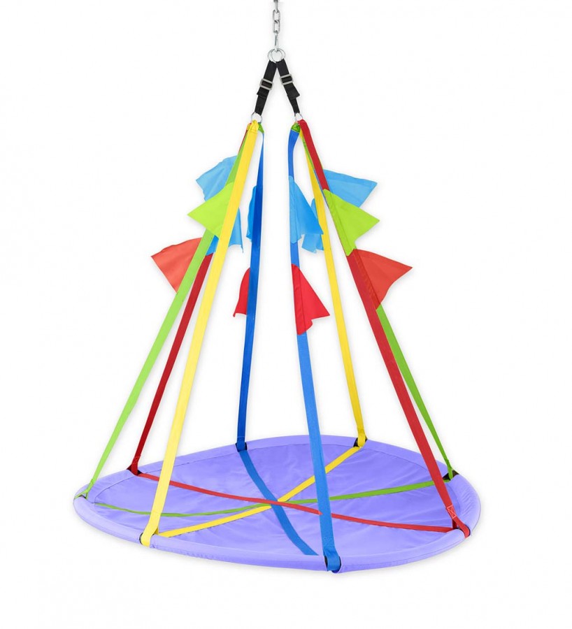 HearthSong Rainbow Flag Round Platform Tree Swing for Multiple Kids