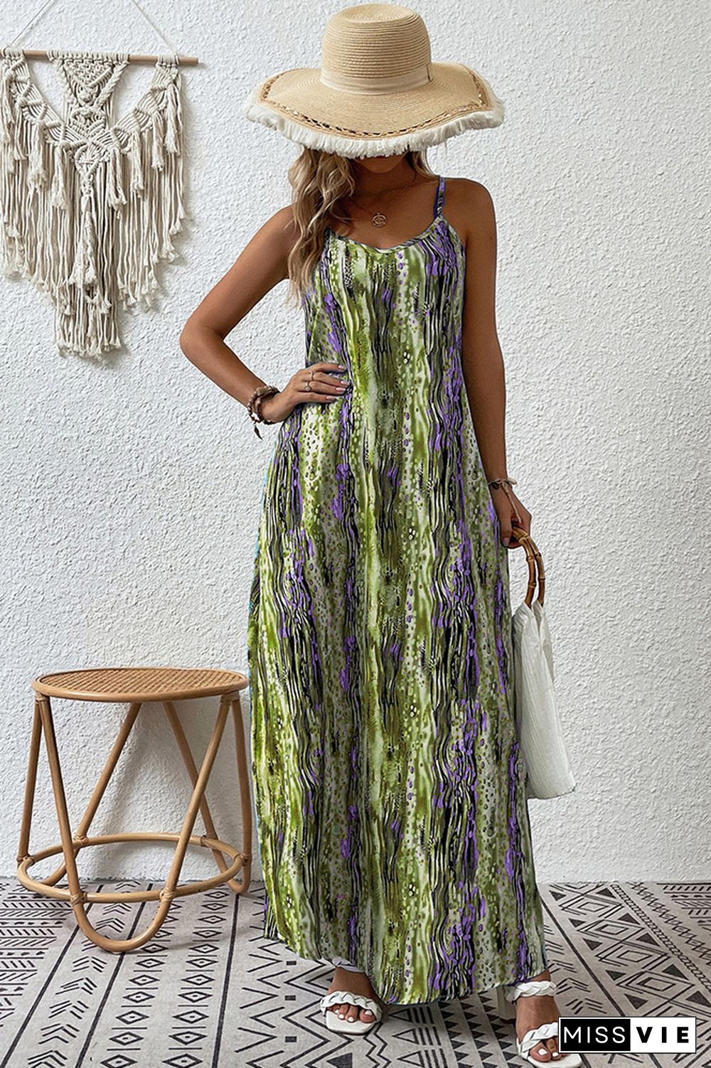 Tie Dye Printing Spaghetti Maxi Dress