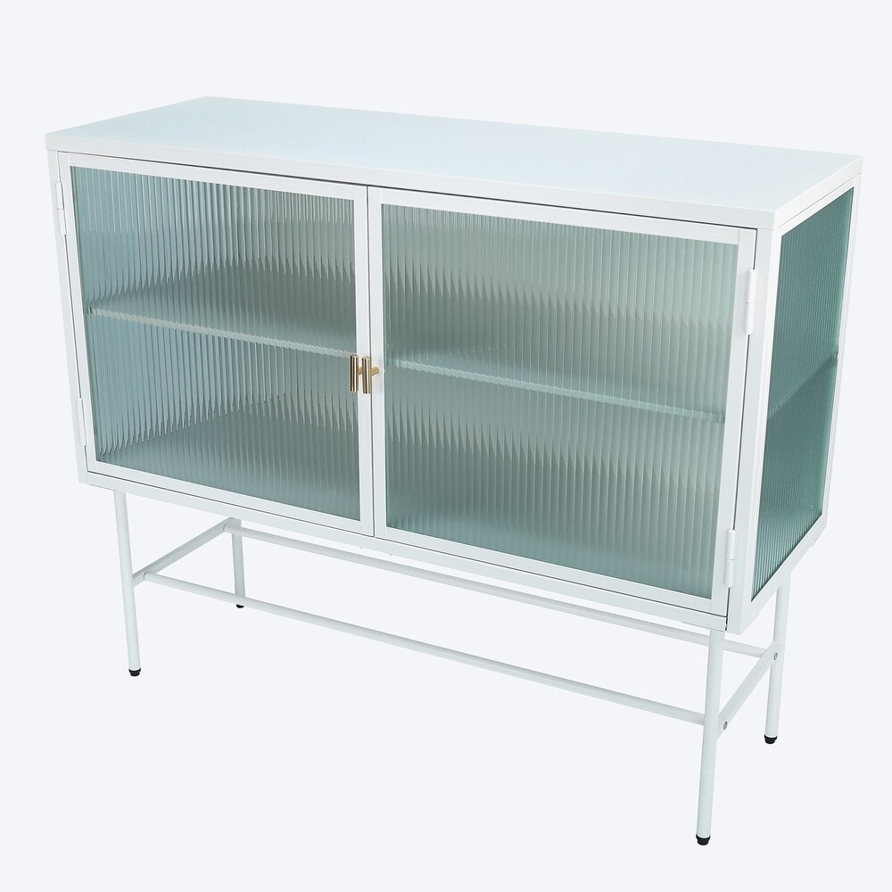 Sideboard Storage Cabinet With Two Fluted Glass Doors