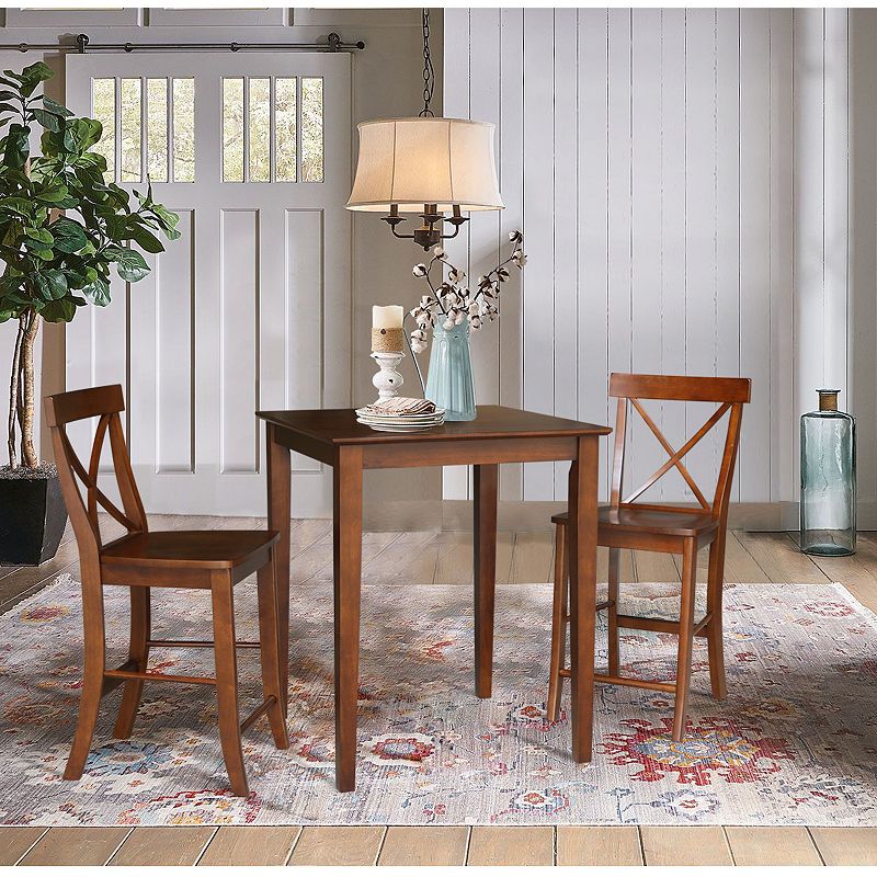 International Concepts Counter Height Dining Table and X-Back Stool 3-piece Set