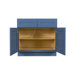 LIFEART CABINETRY Lancaster Blue Plywood Shaker Stock Assembled Base Kitchen Cabinet 33 in. W x 34.5 in. D H x 24 in. D ALB-B33