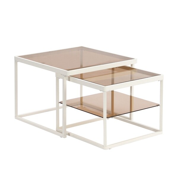 Adjustable 2Tier Nested Coffee Table with Highlow Glass with Metal