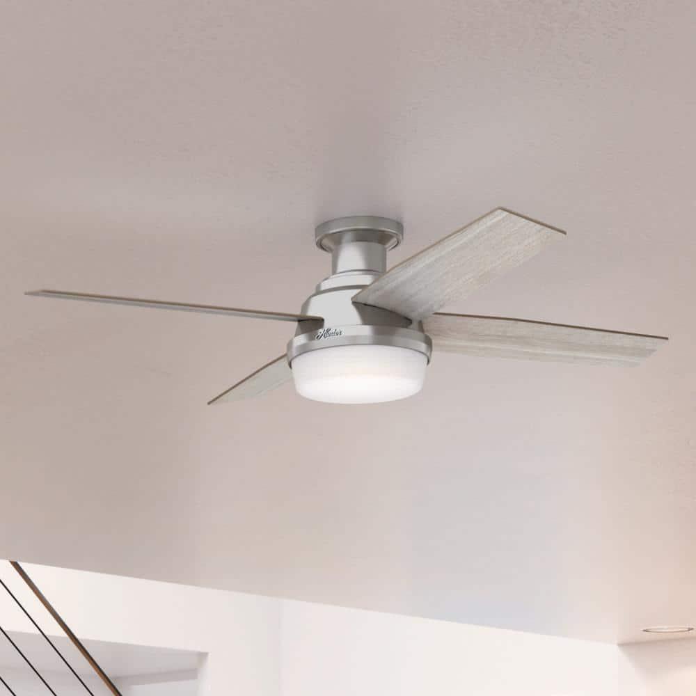 Hunter Dempsey 52 in LED Low Profile Indoor Brushed Nickel Ceiling Fan with Light and Remote