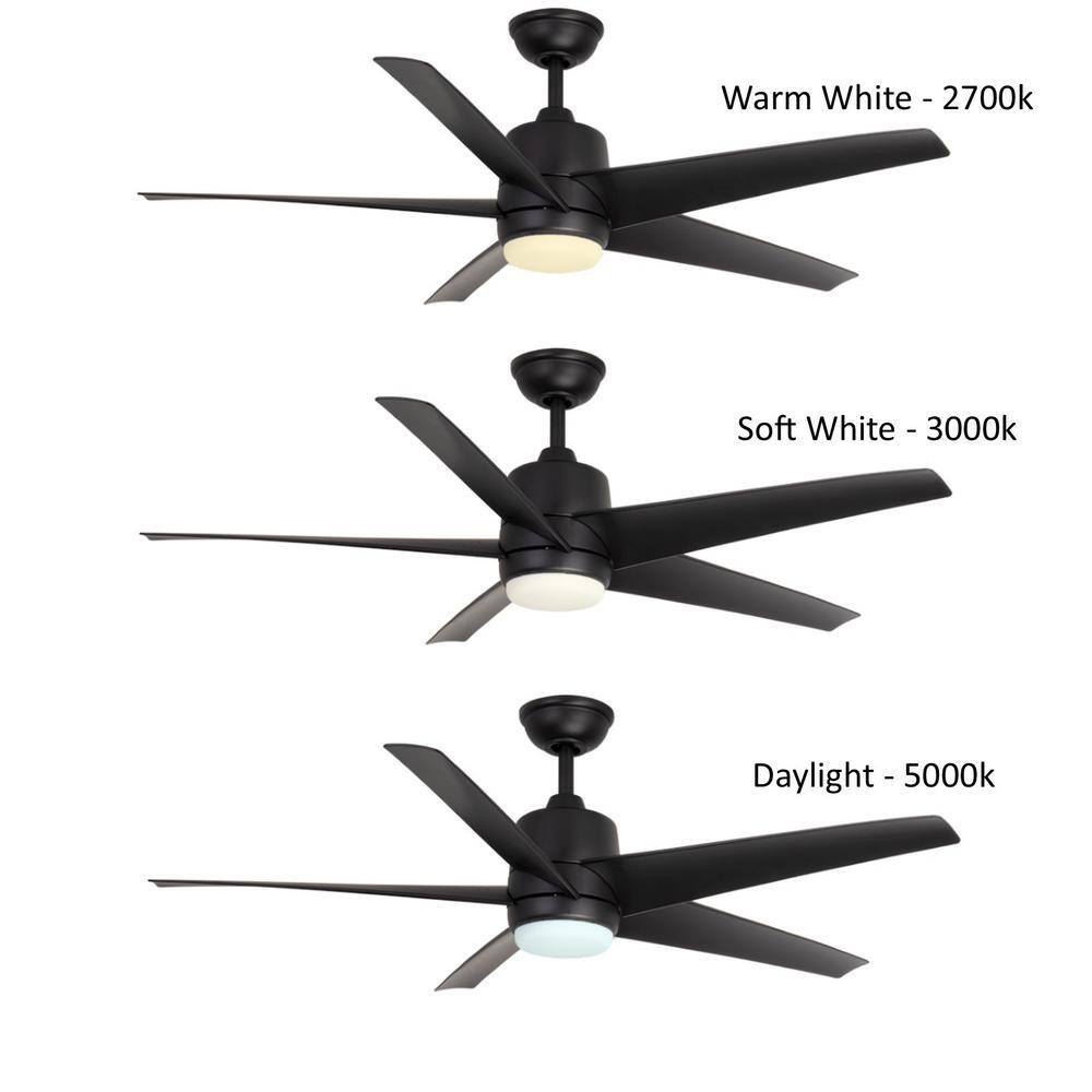 Hampton Bay Mena 54 in. White Color Changing Integrated LED IndoorOutdoor Matte Black Ceiling Fan with Light Kit and Remote Control 99919